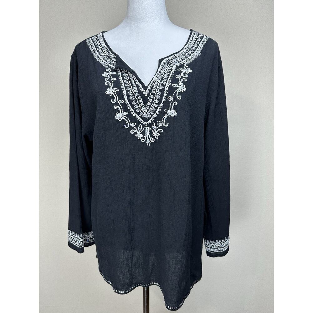 VTG Phool Top Size XL Embroidered V-Neck Women’s‎ Tunic Blouse 100% Cotton